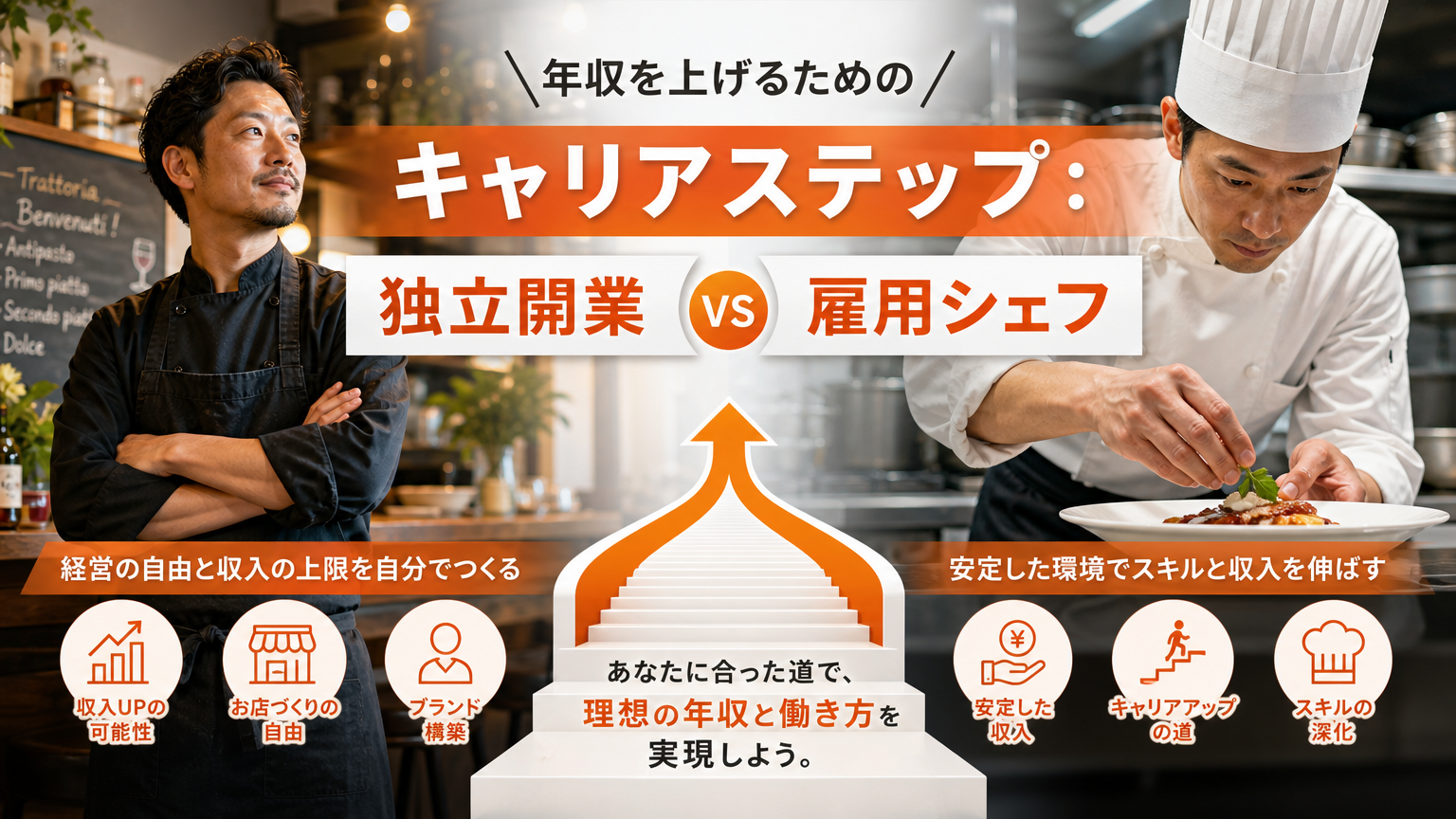 年収を上げるためのキャリアステップ：独立開業 vs 雇用シェフ